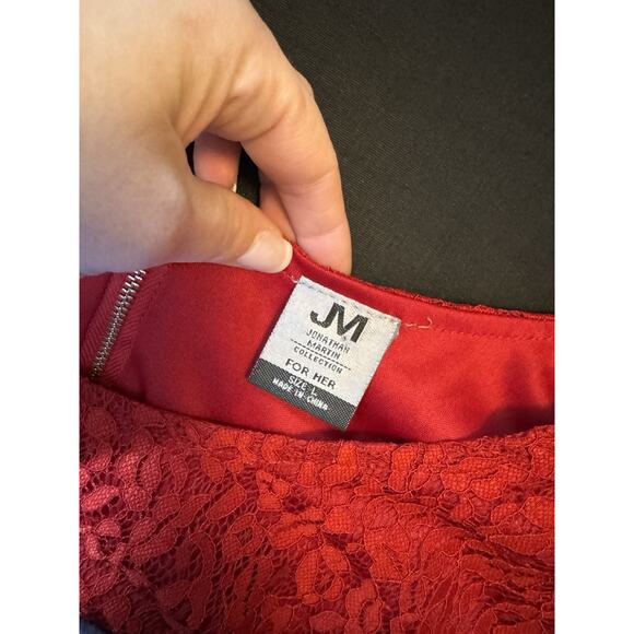 JM Jonathan Martin Collection For Her Dress L red lace sheer romantic - Picture 7 of 7